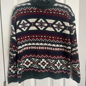 Vintage Unisex 1980 Boca Bleu Geometric Pattern Crewneck Sweater - Blue, Red